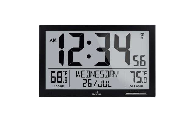  Atomic Full Calendar Clock with Indoor / Outdoor Temperature, Black
