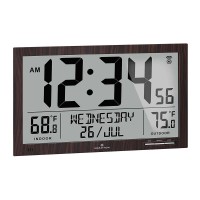 Marathon Atomic Full Calendar Clock with Indoor / Outdoor Temperature, Brown
