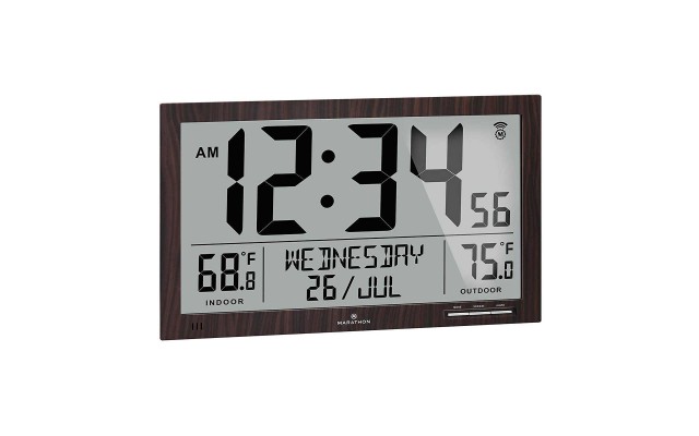 Atomic Full Calendar Clock with Indoor / Outdoor Temperature, Brown