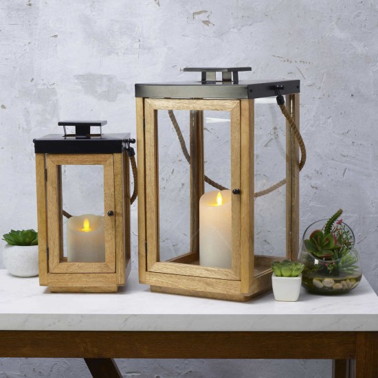  Mango Wood Lantern Set, 2-piece