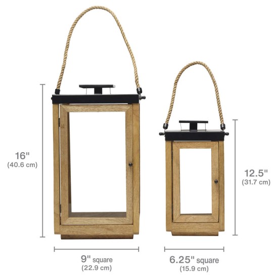  Mango Wood Lantern Set, 2-piece