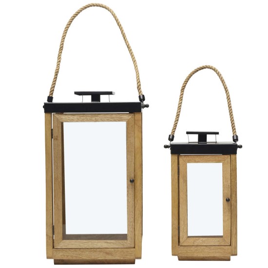  Mango Wood Lantern Set, 2-piece