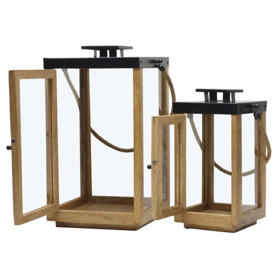  Mango Wood Lantern Set, 2-piece