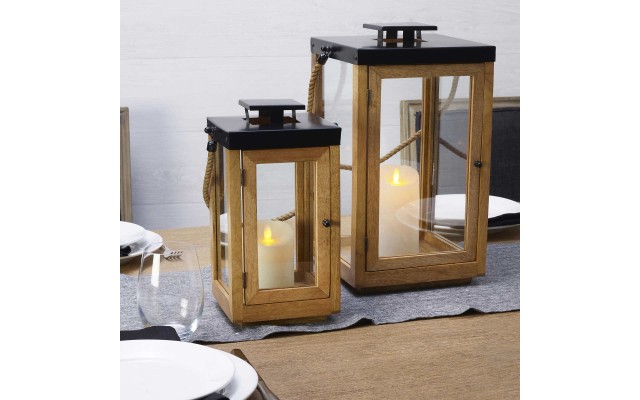  Mango Wood Lantern Set, 2-piece