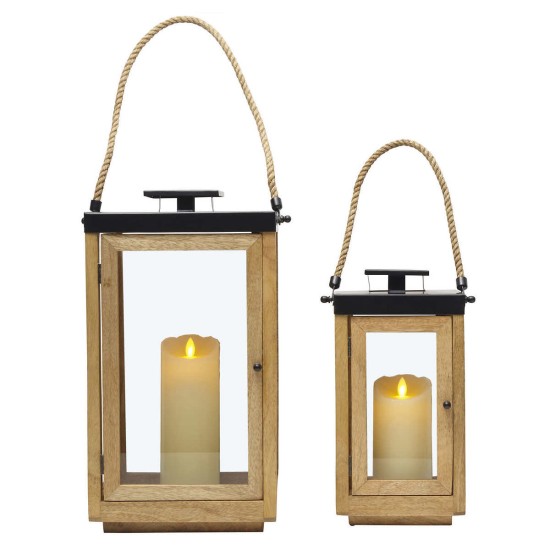  Mango Wood Lantern Set, 2-piece