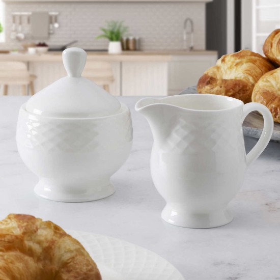  Trellis Bone China Sugar Bowl and Creamer Serving Set