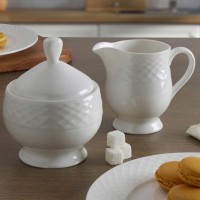 Mikasa Trellis Bone China Sugar Bowl and Creamer Serving Set