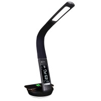 OttLite LED Desk Lamp with Clock and Wireless Charging Station, Black
