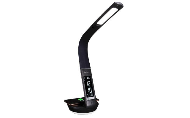  LED Desk Lamp with Clock and Wireless Charging Station, Black