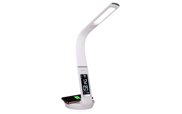  LED Desk Lamp with Clock and Wireless Charging Station, White