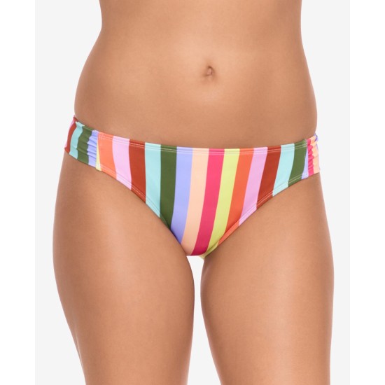  Cabana Stripes Tab-Side Hipster Bikini Bottoms, Multi, Small