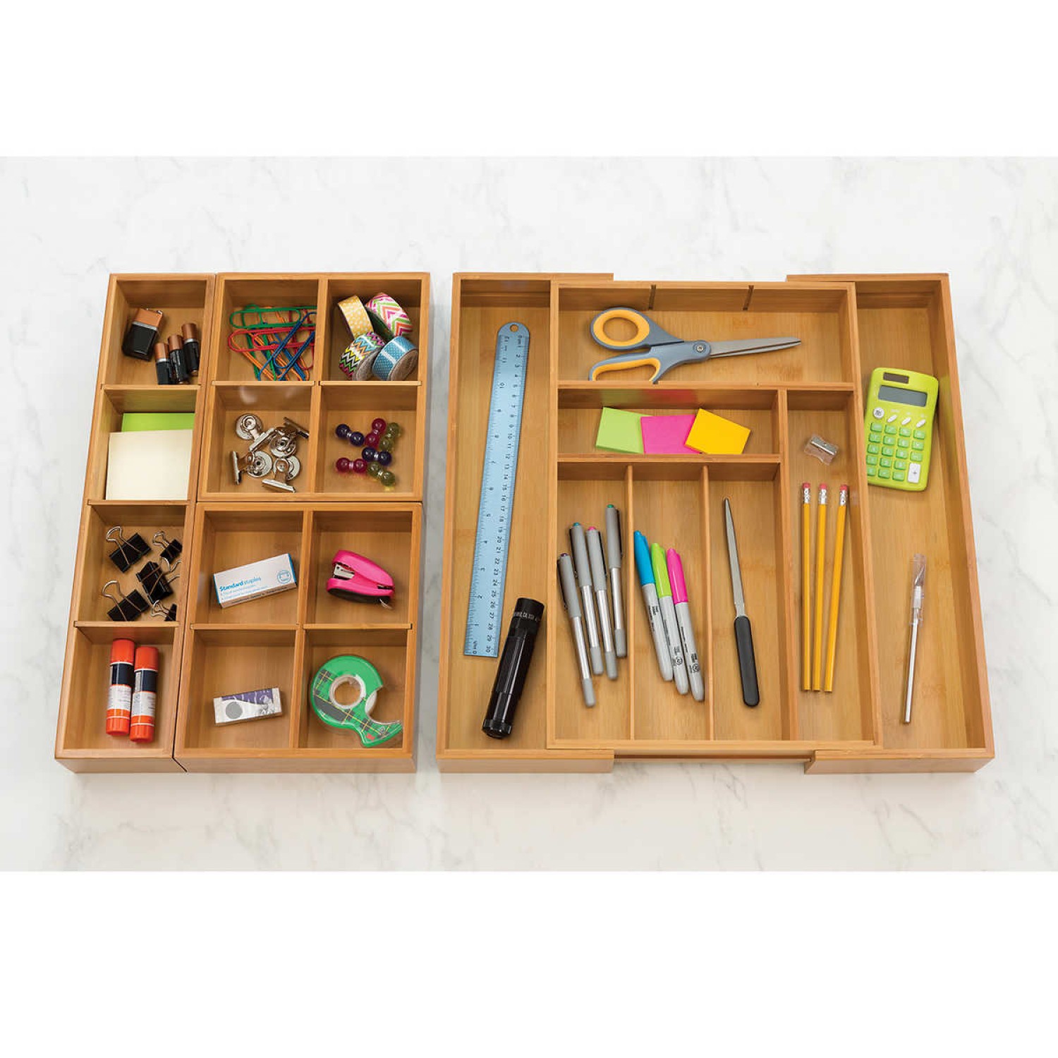 Seville Classics 4piece Bamboo Expandable Drawer Organizer