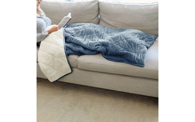 St James Home Sherpa Fleece Foot Pocket Throw, Light Blue