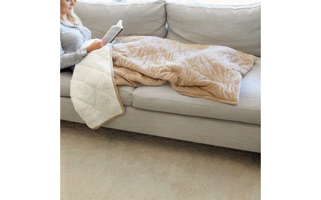 St James Home Sherpa Fleece Foot Pocket Throw, Tan