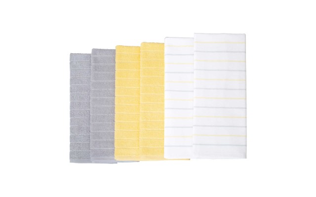 Stripes & Solids Kitchen Towel, 6-piece Set, Yellow