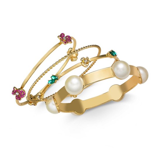  Gold-Tone 4-Pc. Set Imitation Pearl & Crystal Bangle Bracelets