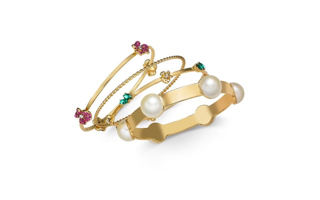  Gold-Tone 4-Pc. Set Imitation Pearl & Crystal Bangle Bracelets
