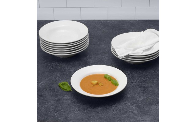  Set of 12 Porcelain Wide Rim Soup Bowls