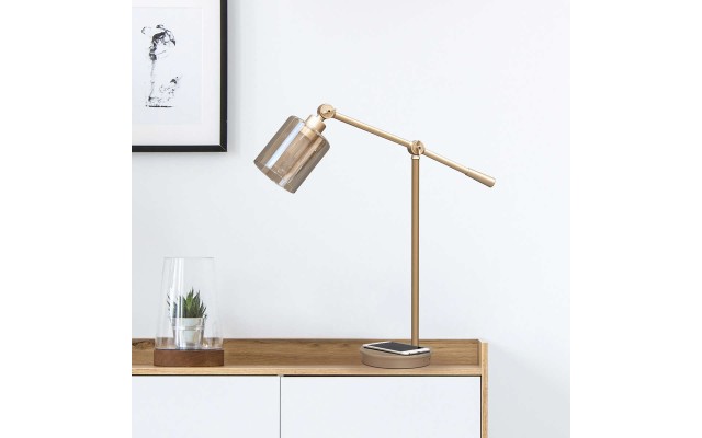  Vintage Series Edison III, LED Desk Lamp w/Wireless Charger, Gold