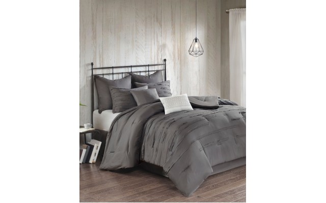  Jenda King 8 Piece Comforter Set Bedding, Grey