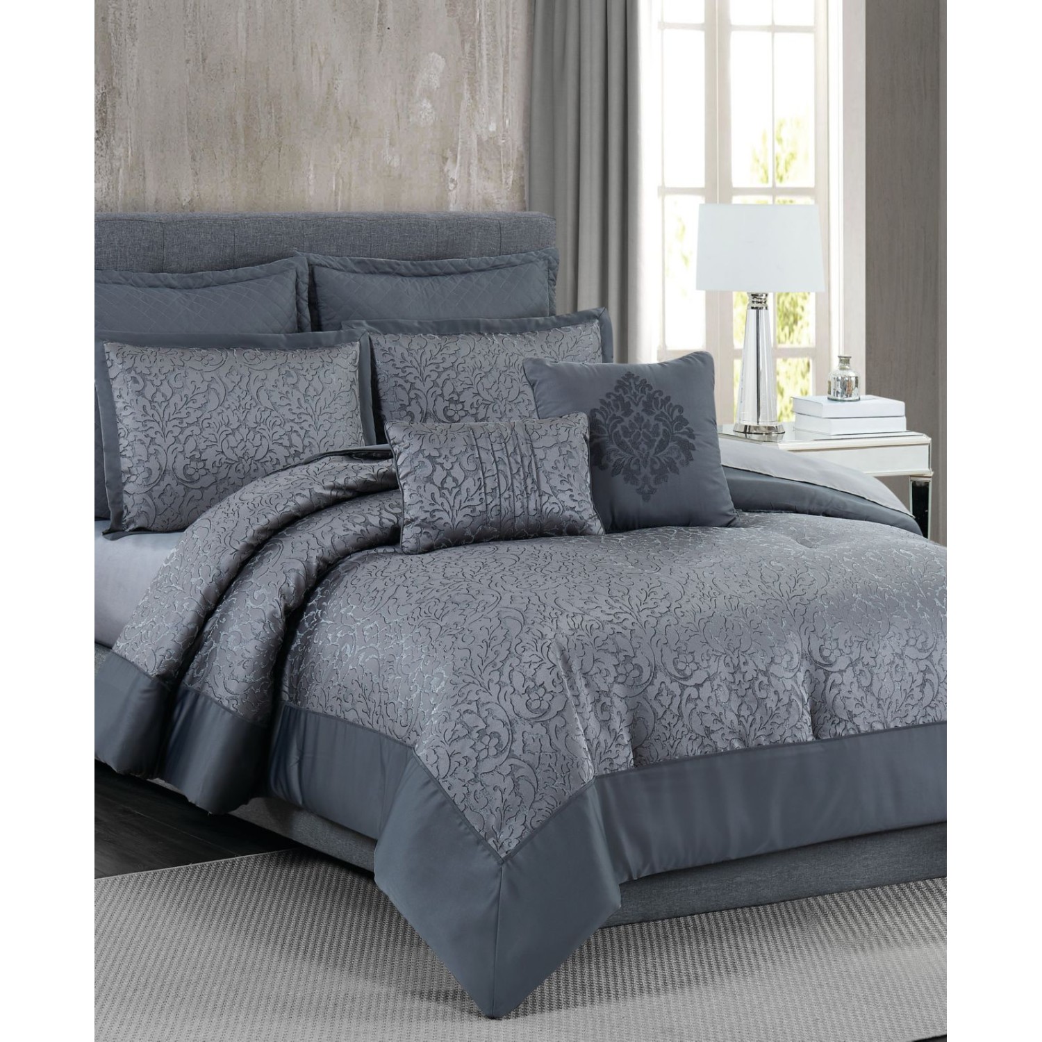 5th Avenue Lux Coventry 7 Piece King Comforter Set Grey