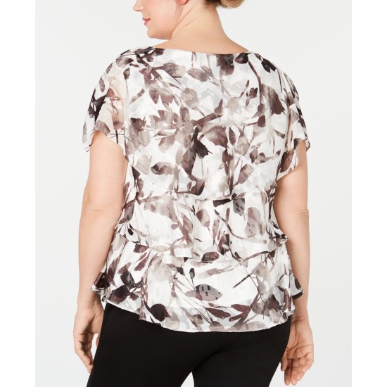  Plus Size V-Neck Tiered Blouse