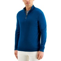 Alfani Men’s Quarter-Zip Ribbed Placket Sweater, Blue 2XL