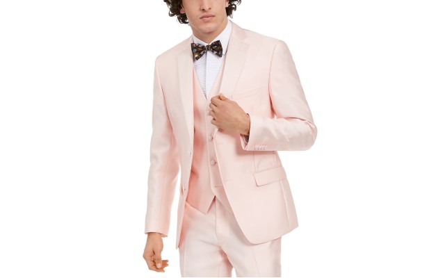  Men’s Slim-Fit Stretch Pink Solid Tuxedo Jacket
