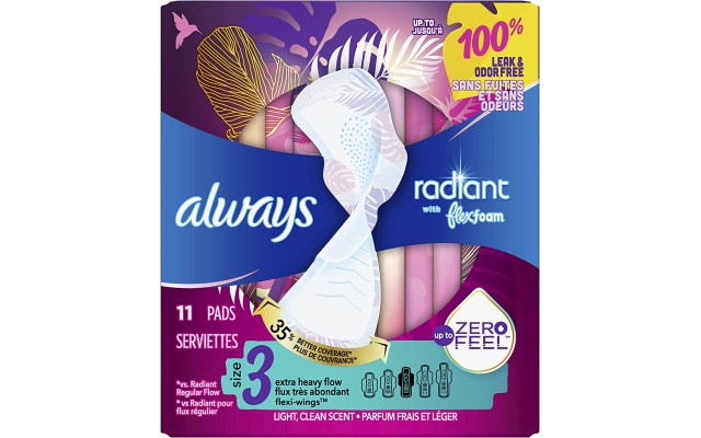  Radiant Extra Heavy Flow Pads with Wings Light, Clean Scent – Size 3, 11 C, 3