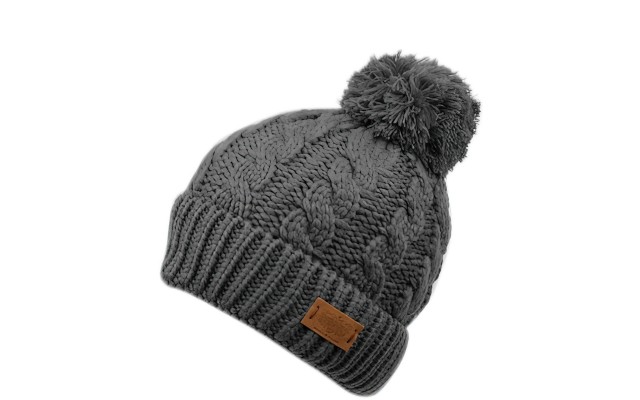 Angela & William Cable Pom Beanie with Sherpa Lining, Gray