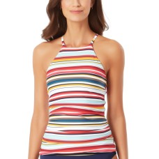 Anne Cole Boardwalk Stripe High-Neck Tankini Top, Small, Multicolor