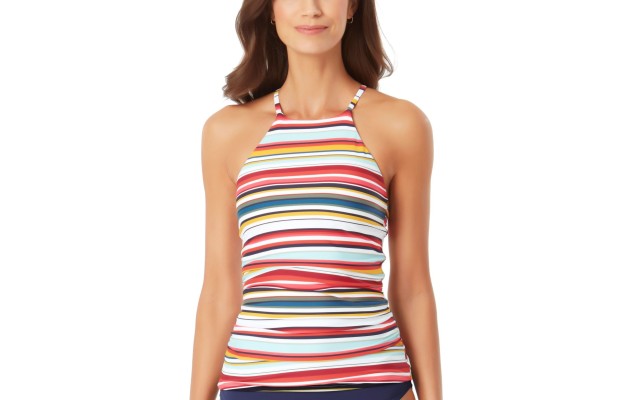  Boardwalk Stripe High-Neck Tankini Top, Small, Multicolor