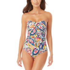 Anne Cole Paisley-Print Strapless One-Piece Swimsuit, Multi, 6