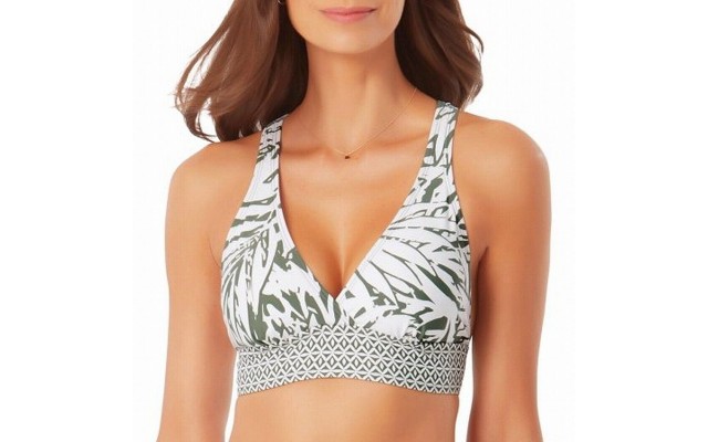  Palm Breeze Cross-Back Bikini Top Women’s Swimsuit, Green, Small