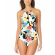  Printed High-Neck One-Piece Swimsuit, Multi,14
