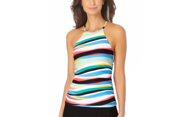  Printed High-Neck Tankini Top, MULTI/COLOR, Medium