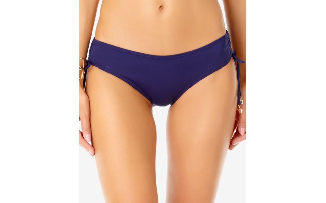  Ruched-Side Bikini Bottoms, Navy, X-Small