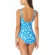  Square-Neck Front-Shirred One-Piece Swimsuit,Blue,12