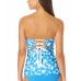  Twist-Front Lace-Back Tankini Top Women’s Swimsuit, Blue, L