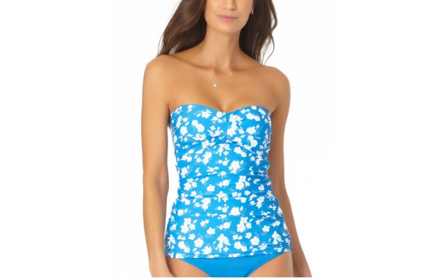  Twist-Front Lace-Back Tankini Top Women’s Swimsuit, Blue, L