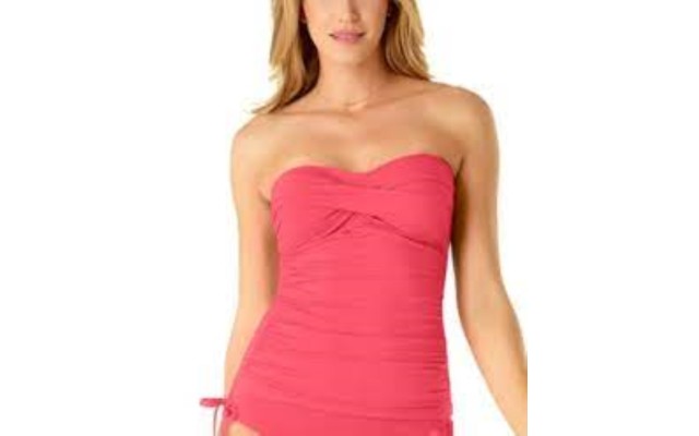  Twist-front Ruched Tankini Top, Sorbet, X-Small
