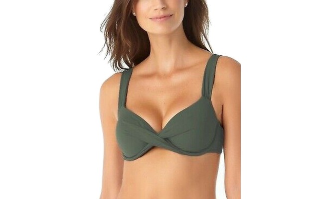  Twist-Front Underwire Bikini Top Women’s Swimsuit, Green, 36D