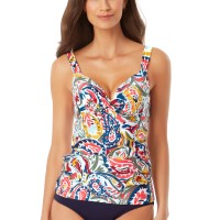 Anne Cole Watercolor Paisley Underwire Twist-Front Tankini Top, 34D, Multicolor