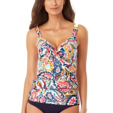 Anne Cole Watercolor Paisley Underwire Twist-Front Tankini Top, 34D, Multicolor