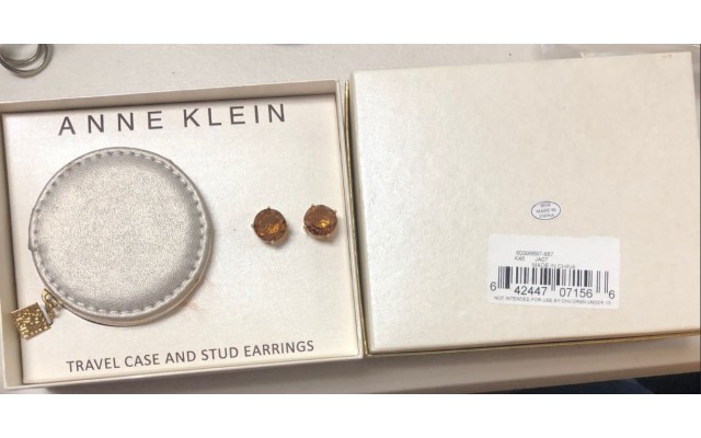  Gold-Tone Honey Round Stone Stud Earrings, Honey