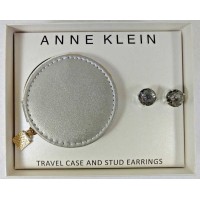 Anne Klein Stud Earrings and Travel Case Silver-Tone Faceted Grey Stone Dark Grey 1SZ 60398691