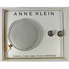 Anne Klein Stud Earrings and Travel Case Silver-Tone Faceted Grey Stone Dark Grey 1SZ 60398691