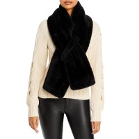 Aqua Pull Thru Faux Fur Scarf, Black