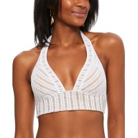 Bar III Crochet Long-Line Bikini Top, Ivory, X-Small