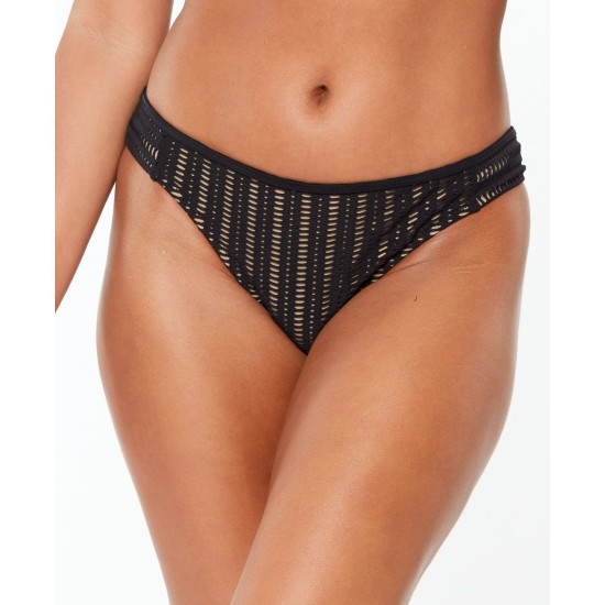  Crochet Side-Tab Hipster Bikini Bottoms, Black, Large